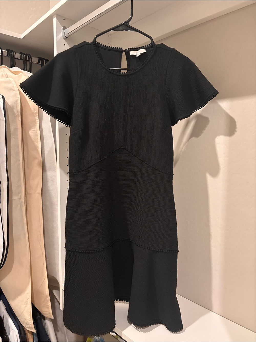 Joie Black Textured Midi Dress with Flutter Sleeves